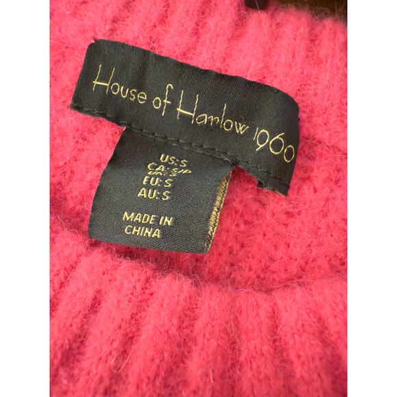 House of Harlow Hot Pink Fushcia Pullover Sweater Rhinestone Glam Dangle Small - Picture 2 of 8